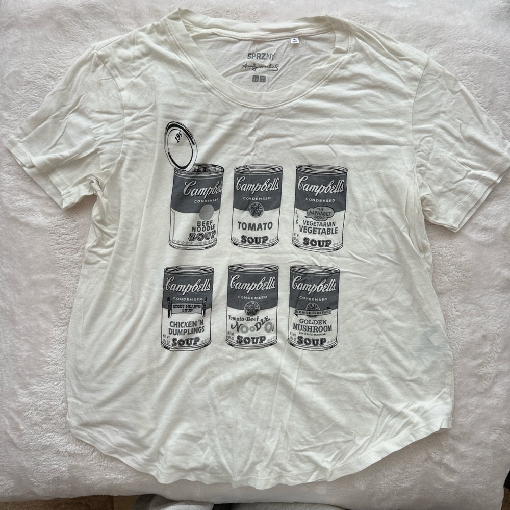 White T-Shirt with Soup Can Graphics